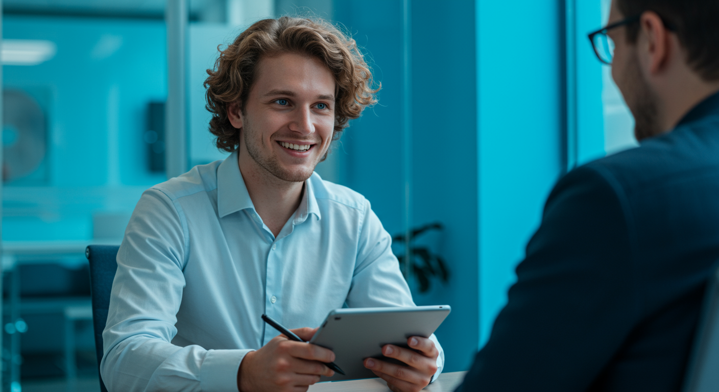 Male financial planner talking to a client.