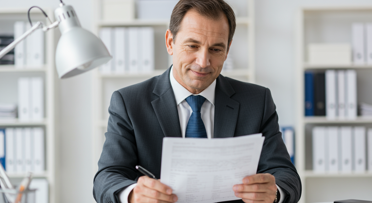 Male financial advisor reviewing paperwork.